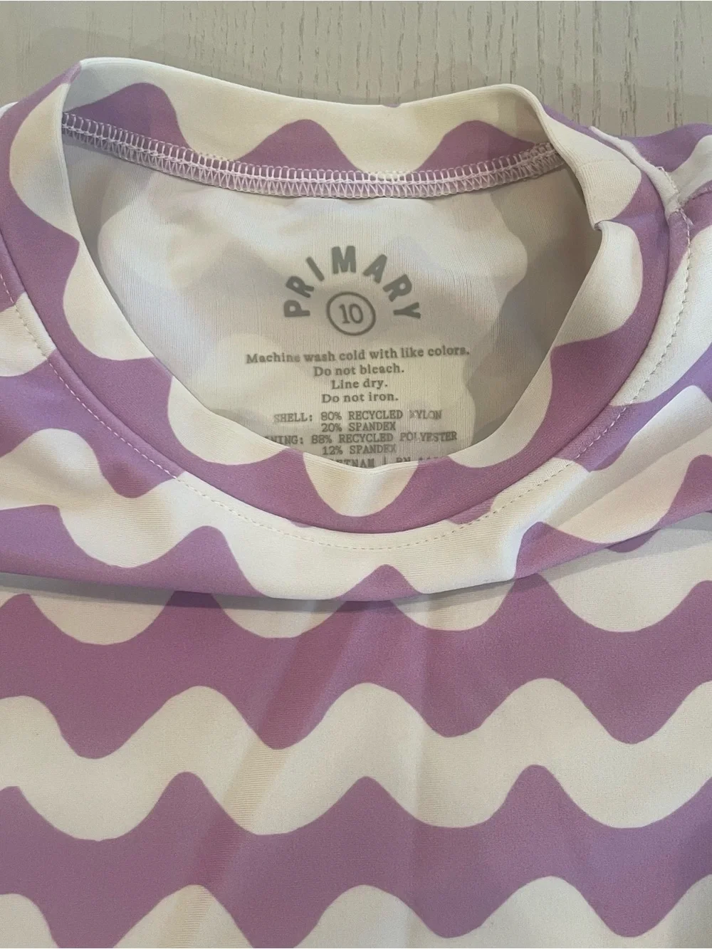 Primary Kids Long Sleeve Rashguard Swim Bikini Bottom Set (Purple Waves) Size 10